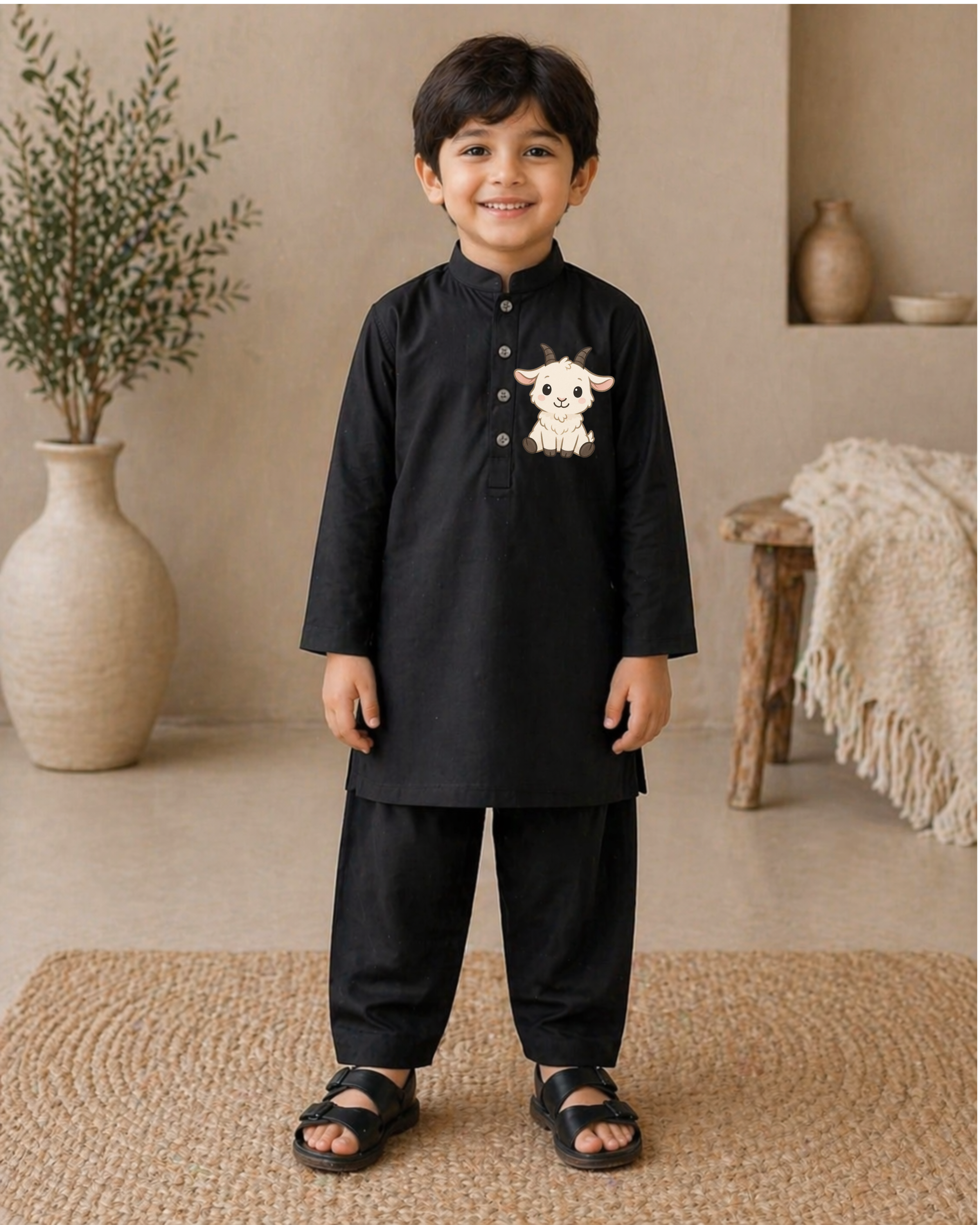 CC Embroidered Black Kurta Shalwar - Goat