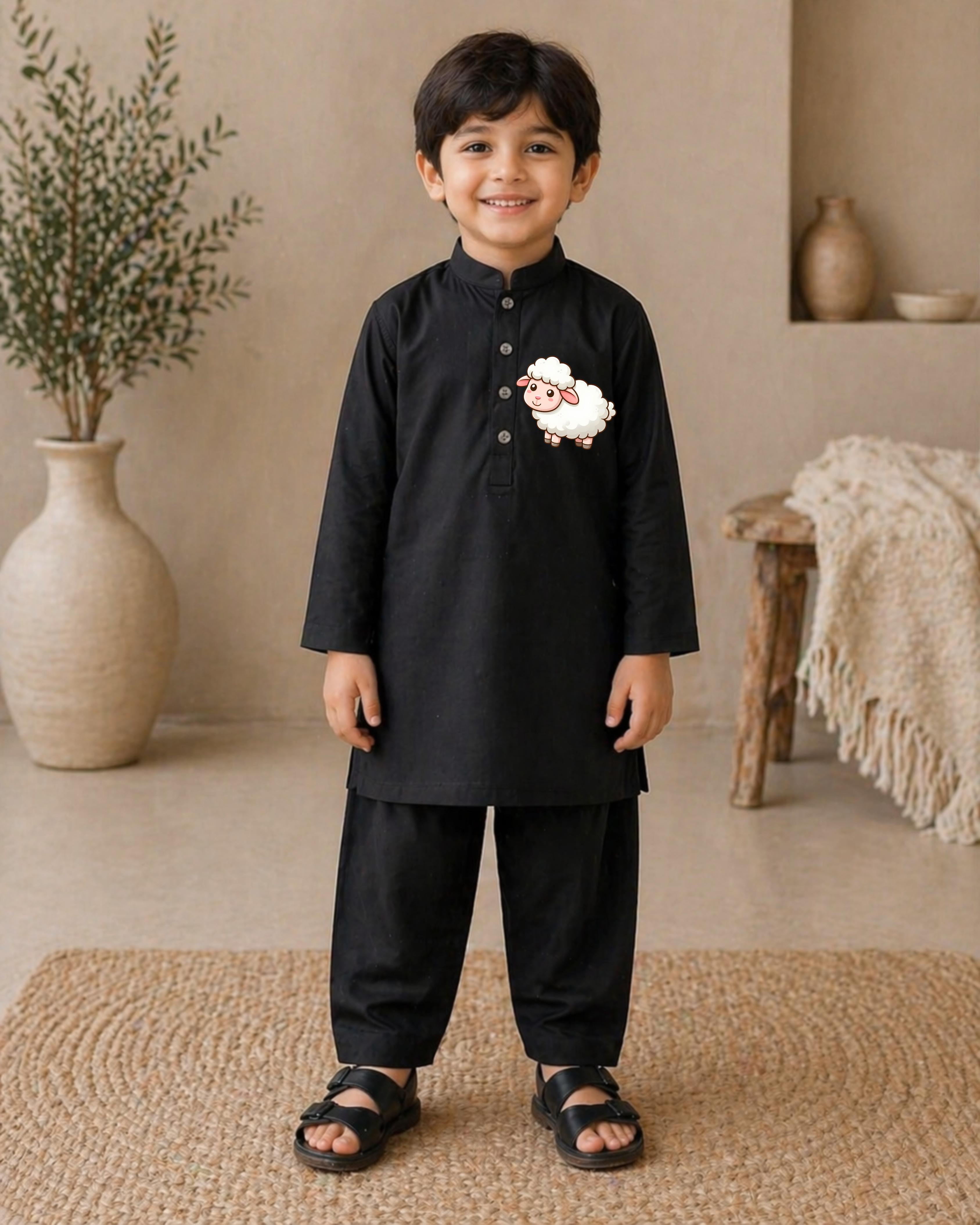 CC Embroidered Black Kurta Shalwar - Sheep