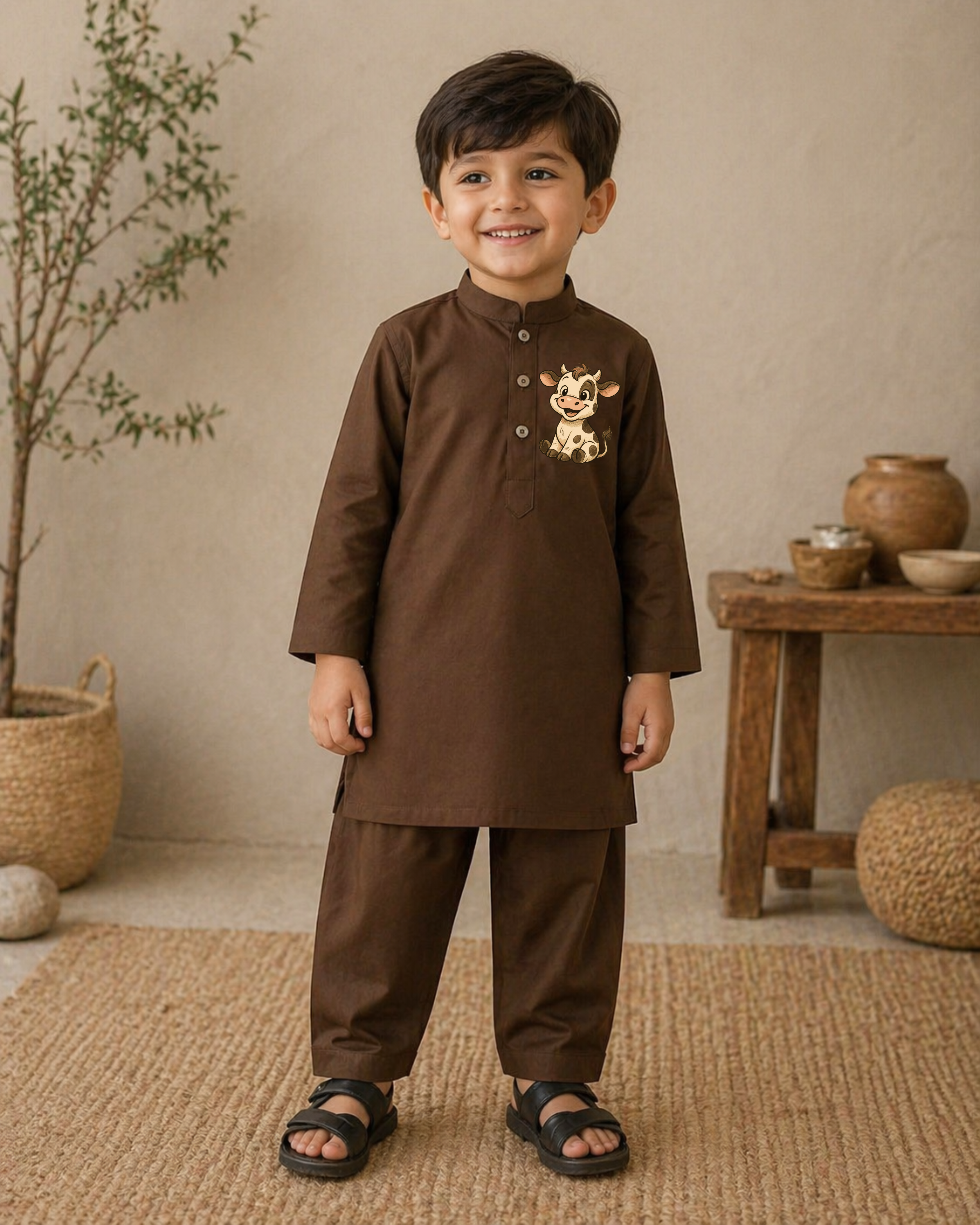 CC Embroidered Brown Kurta Shalwar - Cow