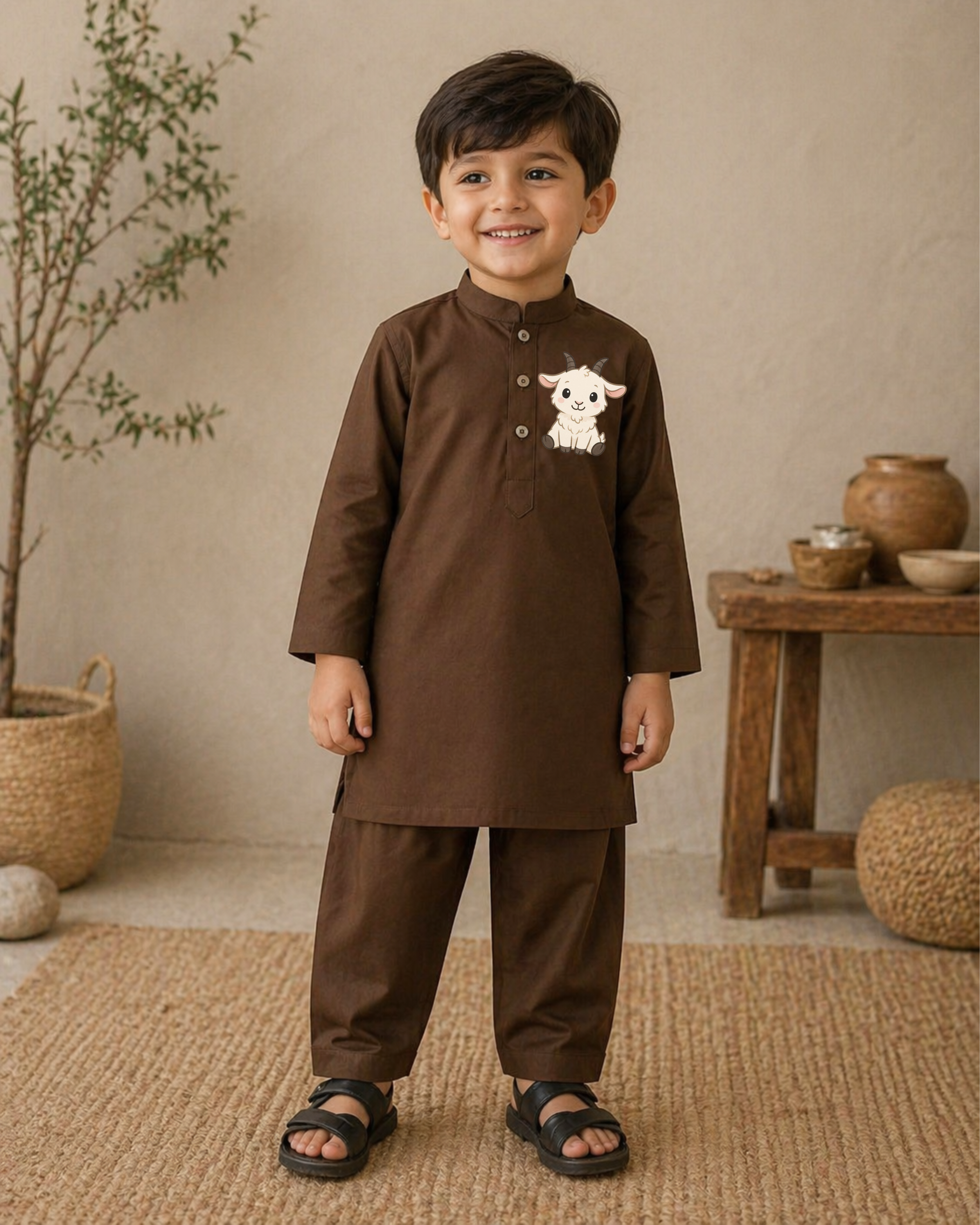 CC Embroidered Brown Kurta Shalwar - Goat