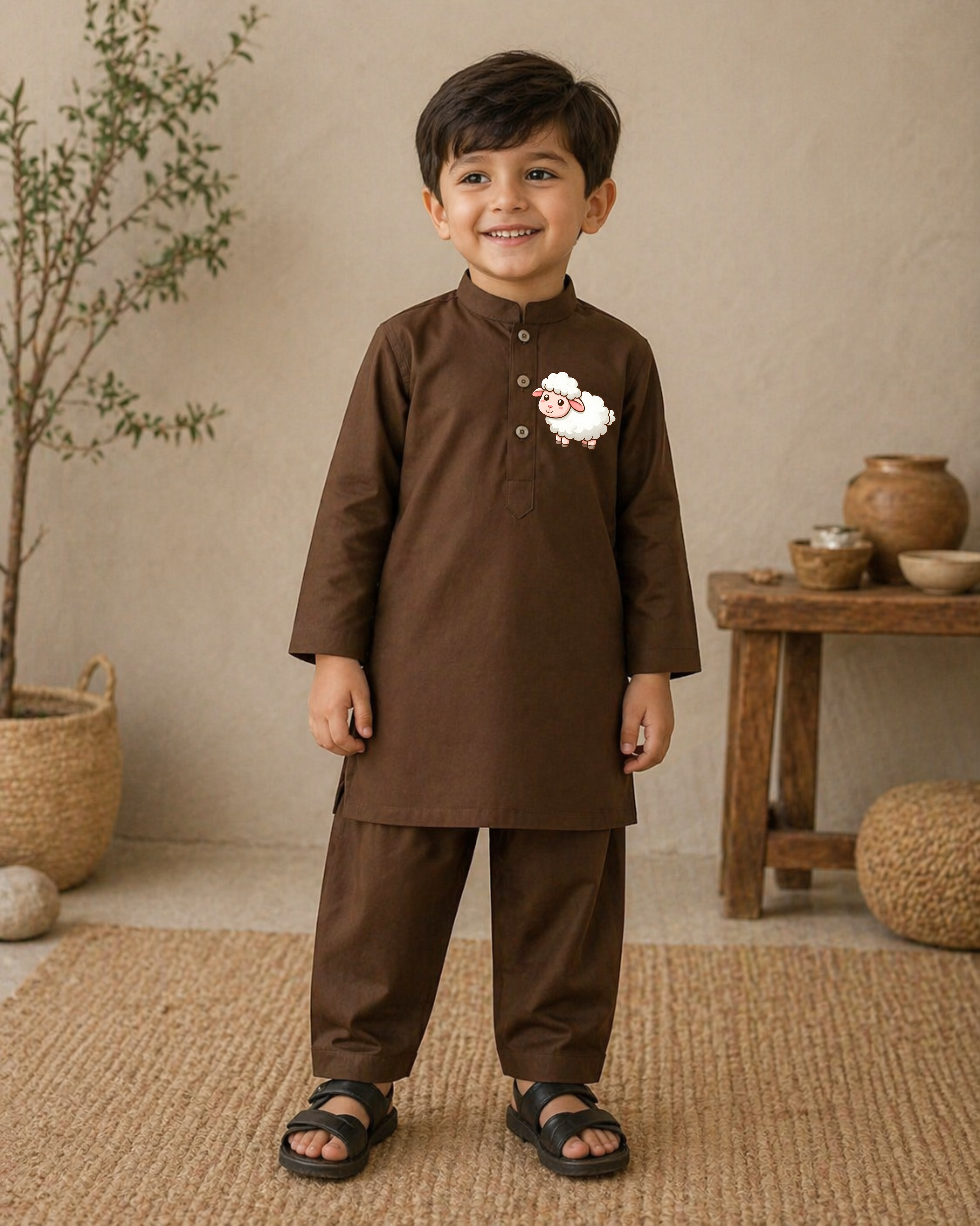 CC Embroidered Brown Kurta Shalwar - Sheep