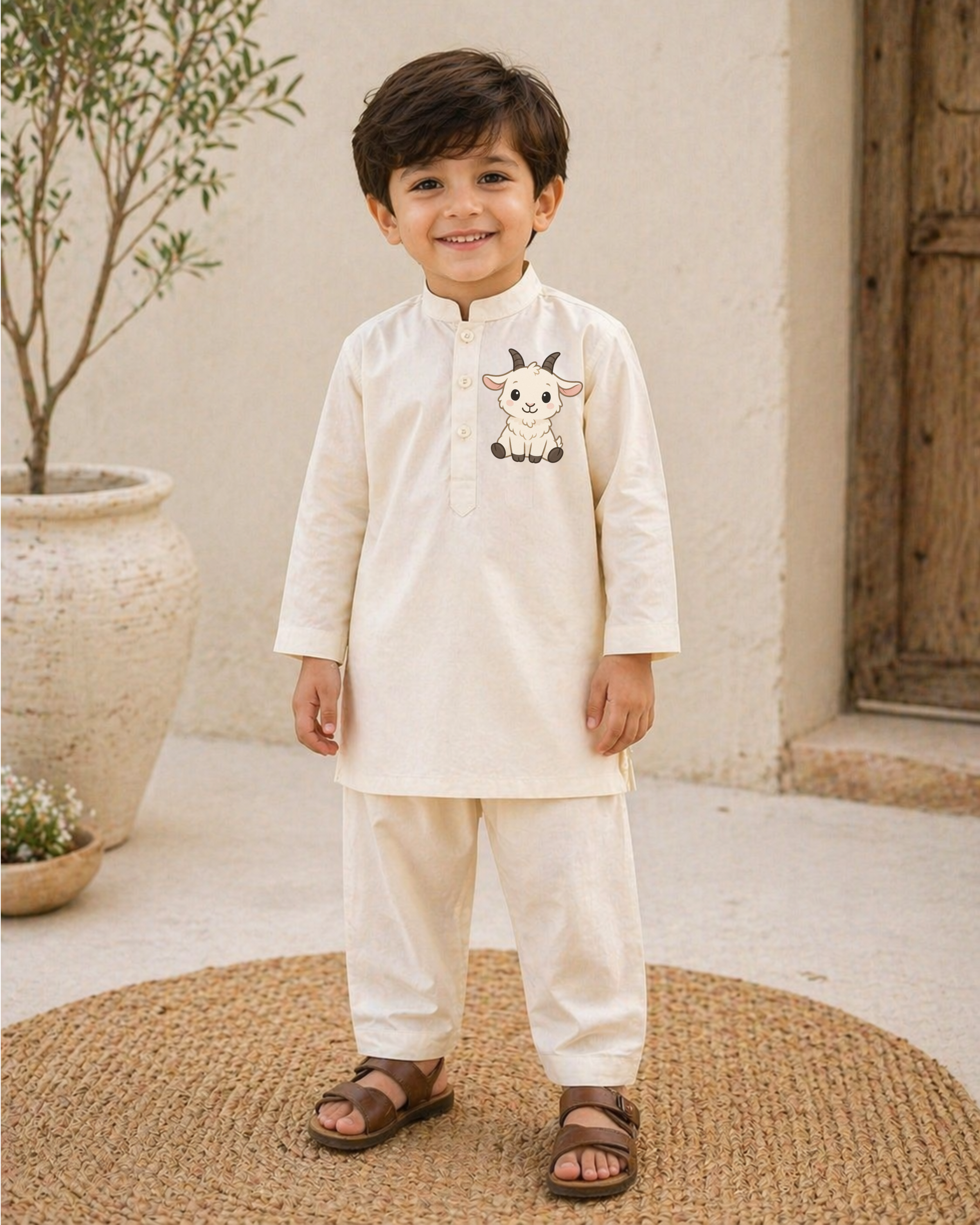 CC Embroidered Cream Kurta Shalwar - Goat