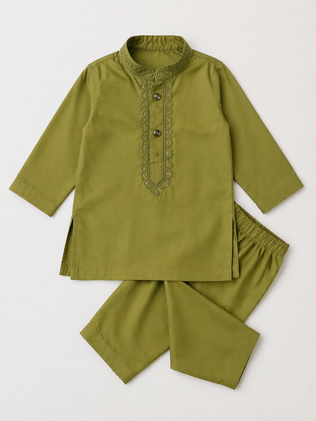 Olive Embroidered Cotton Kurta Shalwar