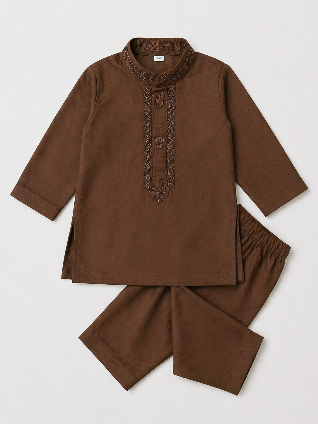 Dark Brown Embroidered Cotton Kurta Shalwar