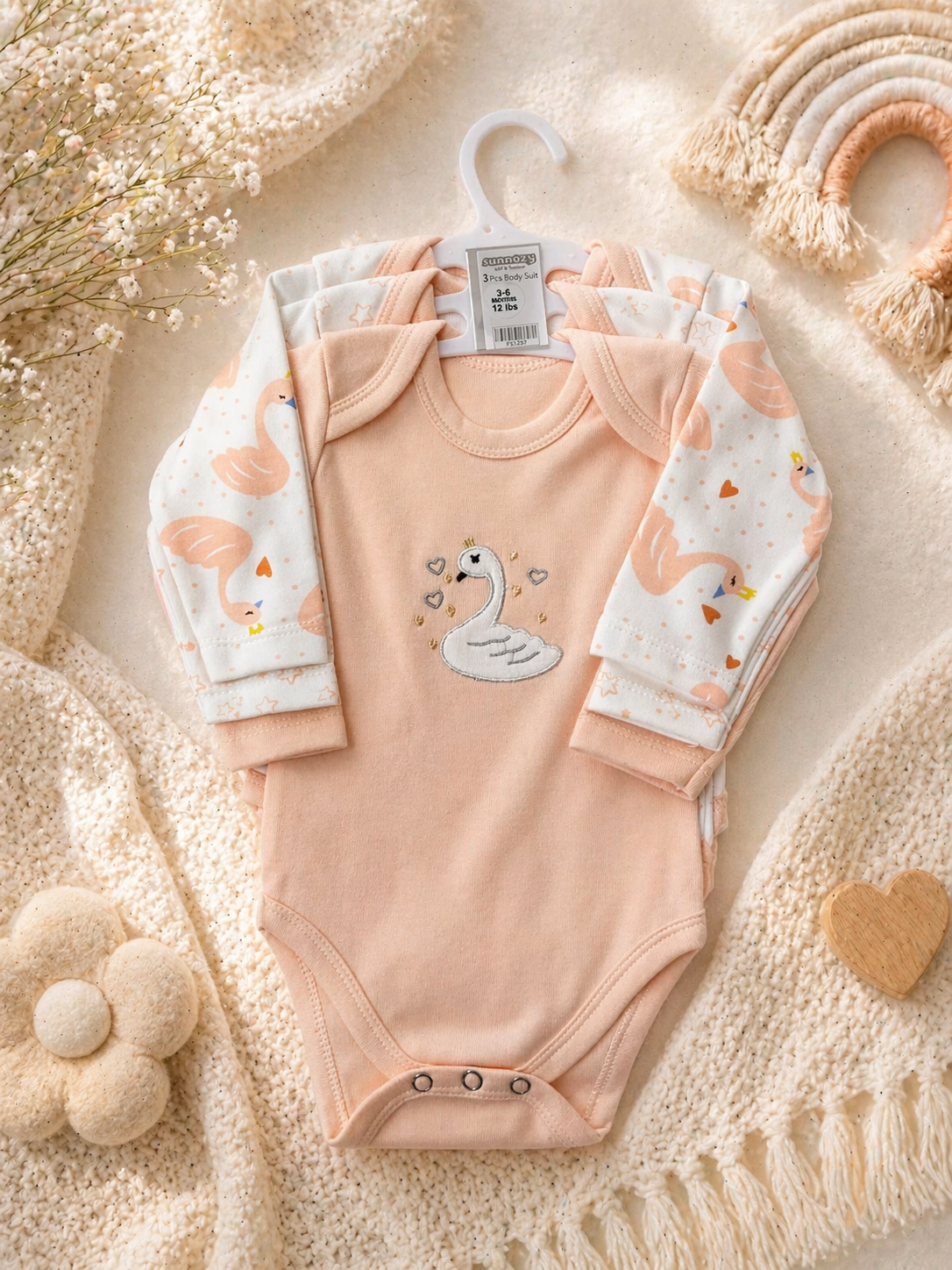 Peach Swan 3 Piece Bodysuits