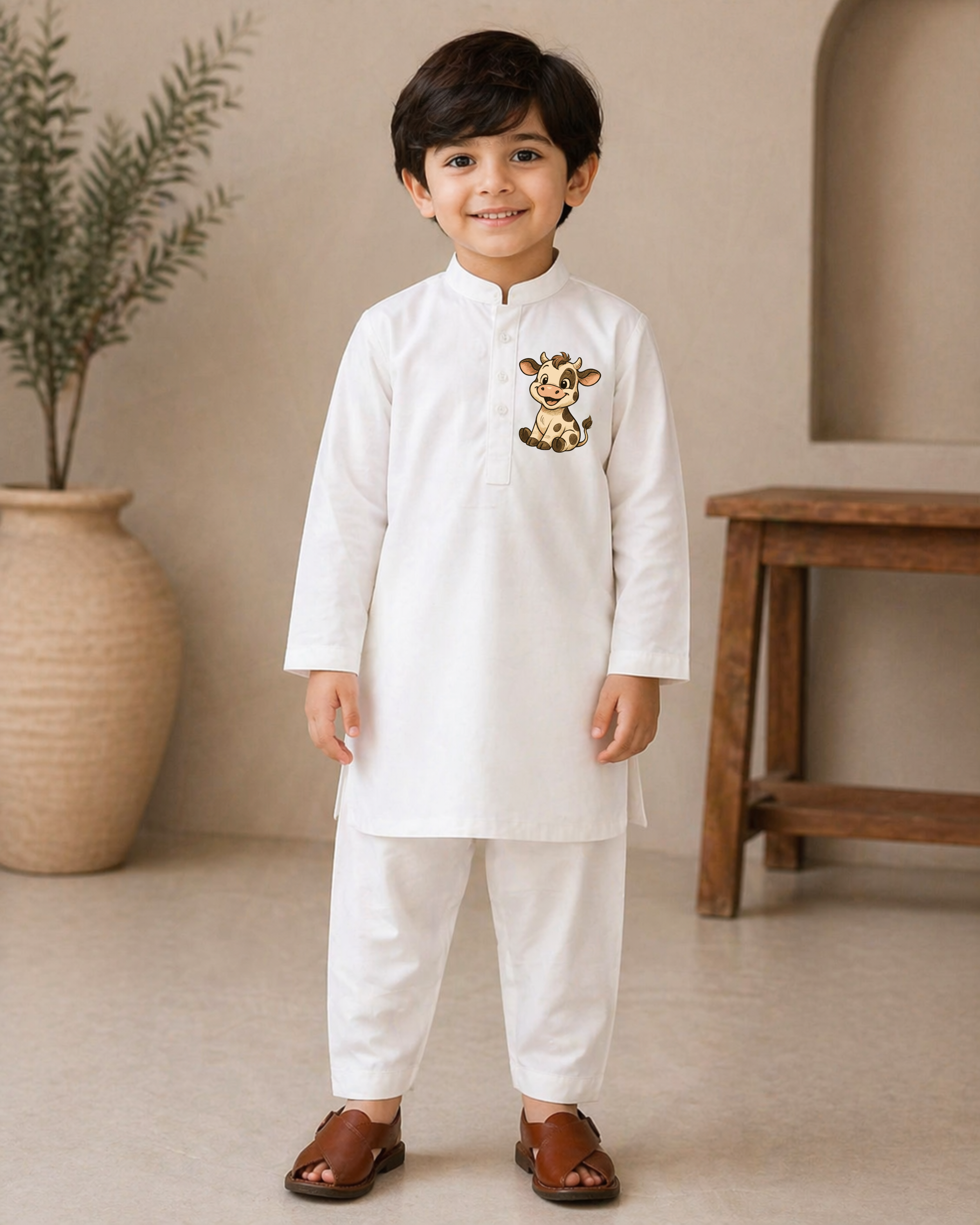 CC Embroidered White Kurta Shalwar - Cow