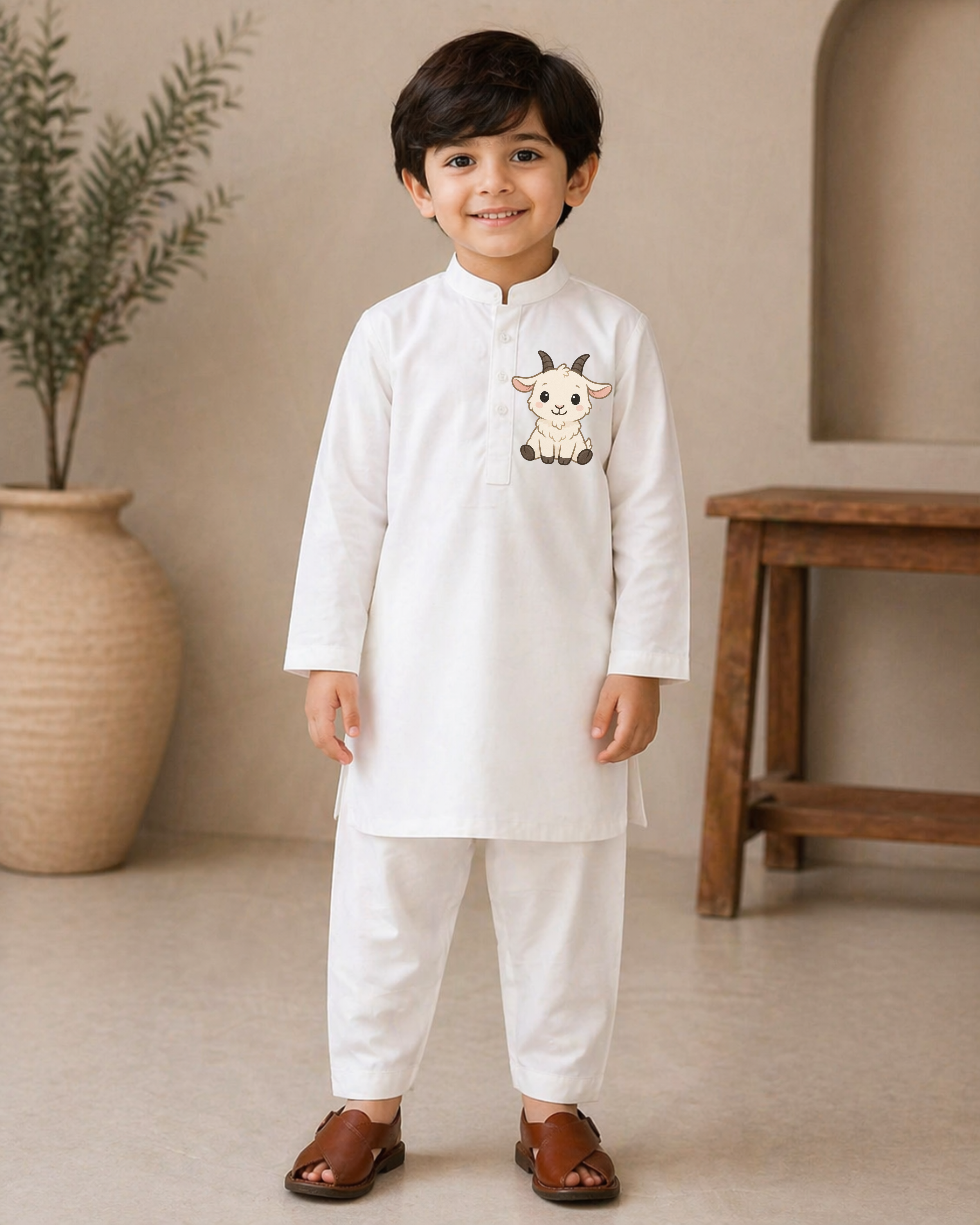 CC Embroidered White Kurta Shalwar - Goat