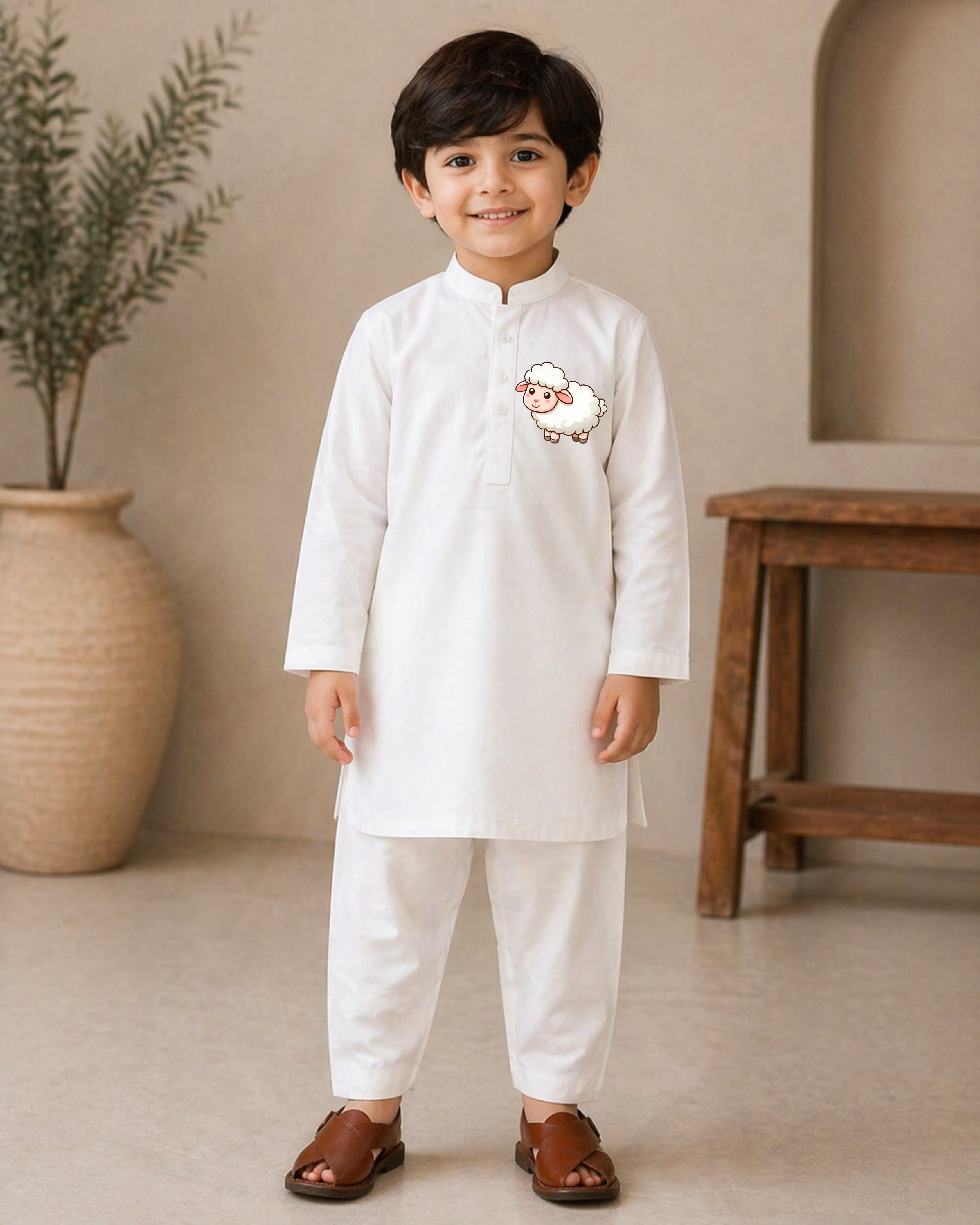 CC Embroidered White Kurta Shalwar - Sheep
