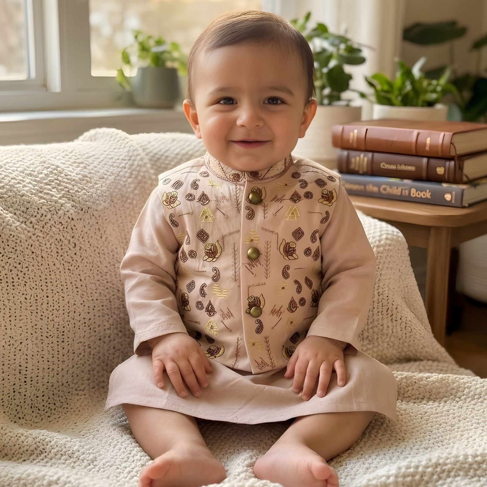 Peach Kurta Shalwar with Waistcoat