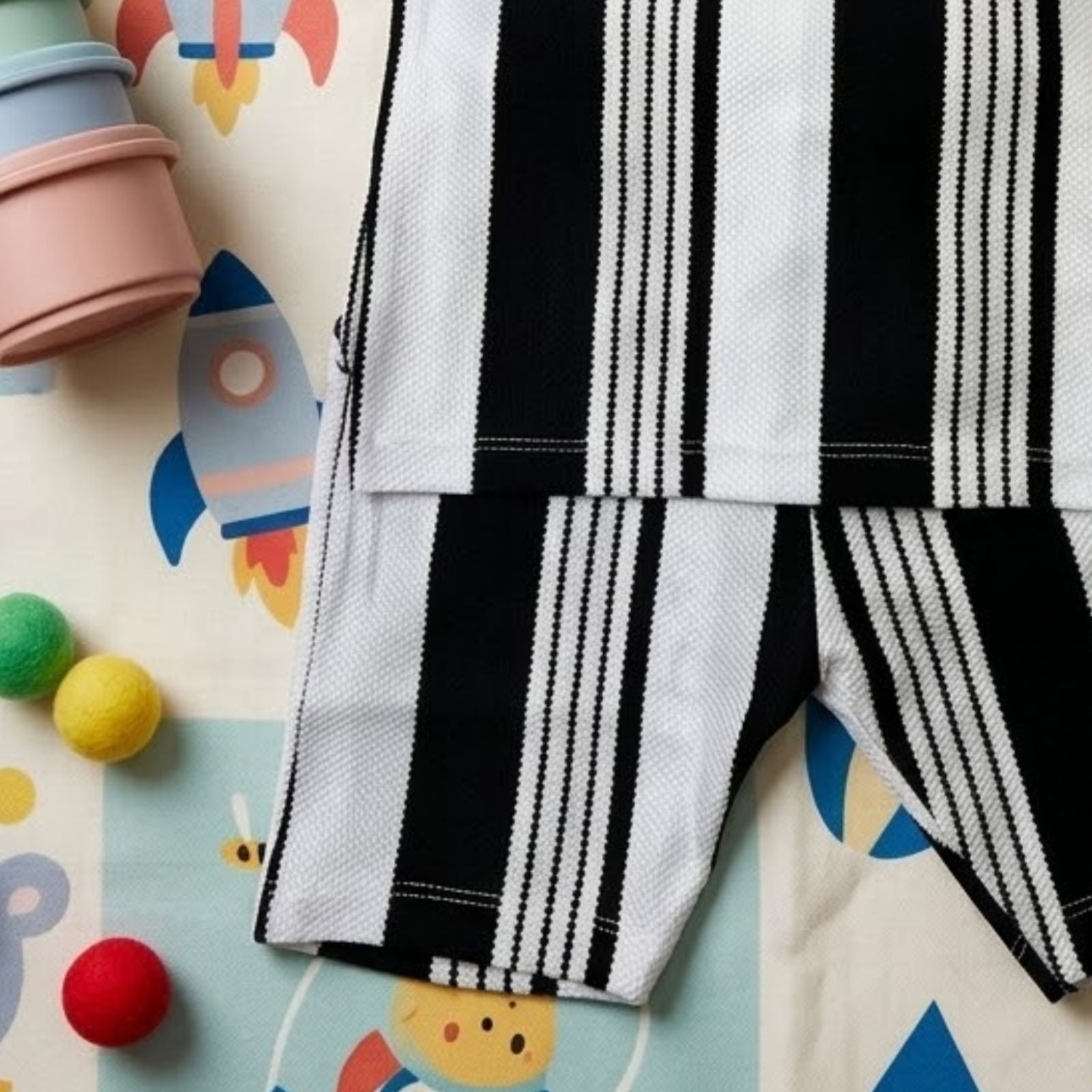 Black & White Striped Zip-Up Set