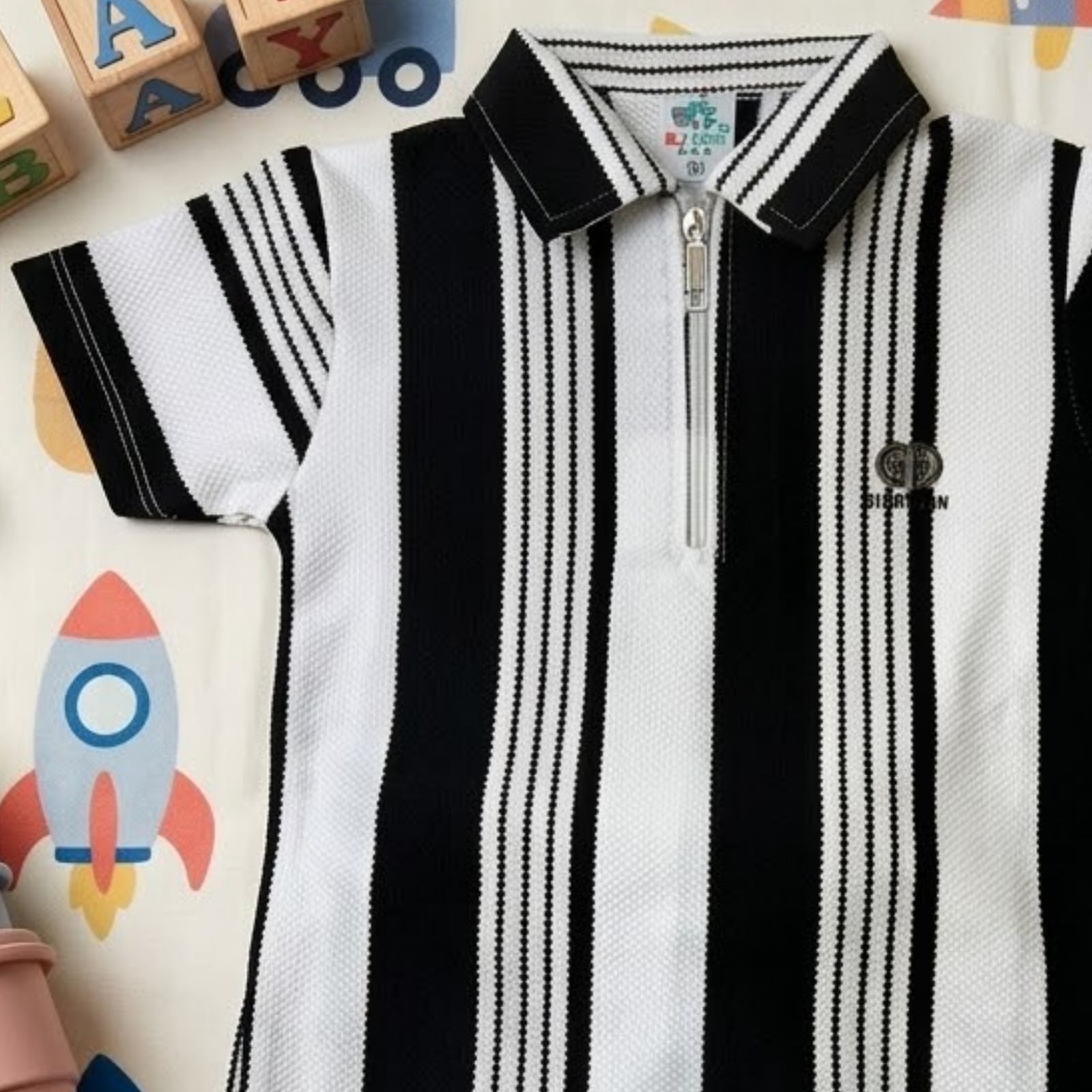Black & White Striped Zip-Up Set