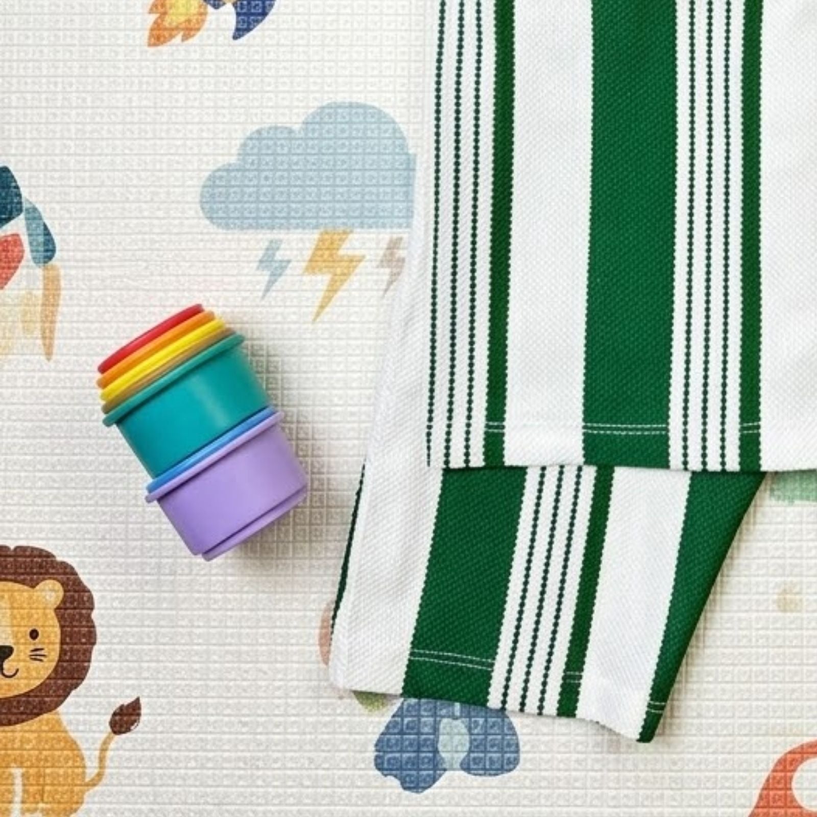 Green & White Striped Zip-Up Set