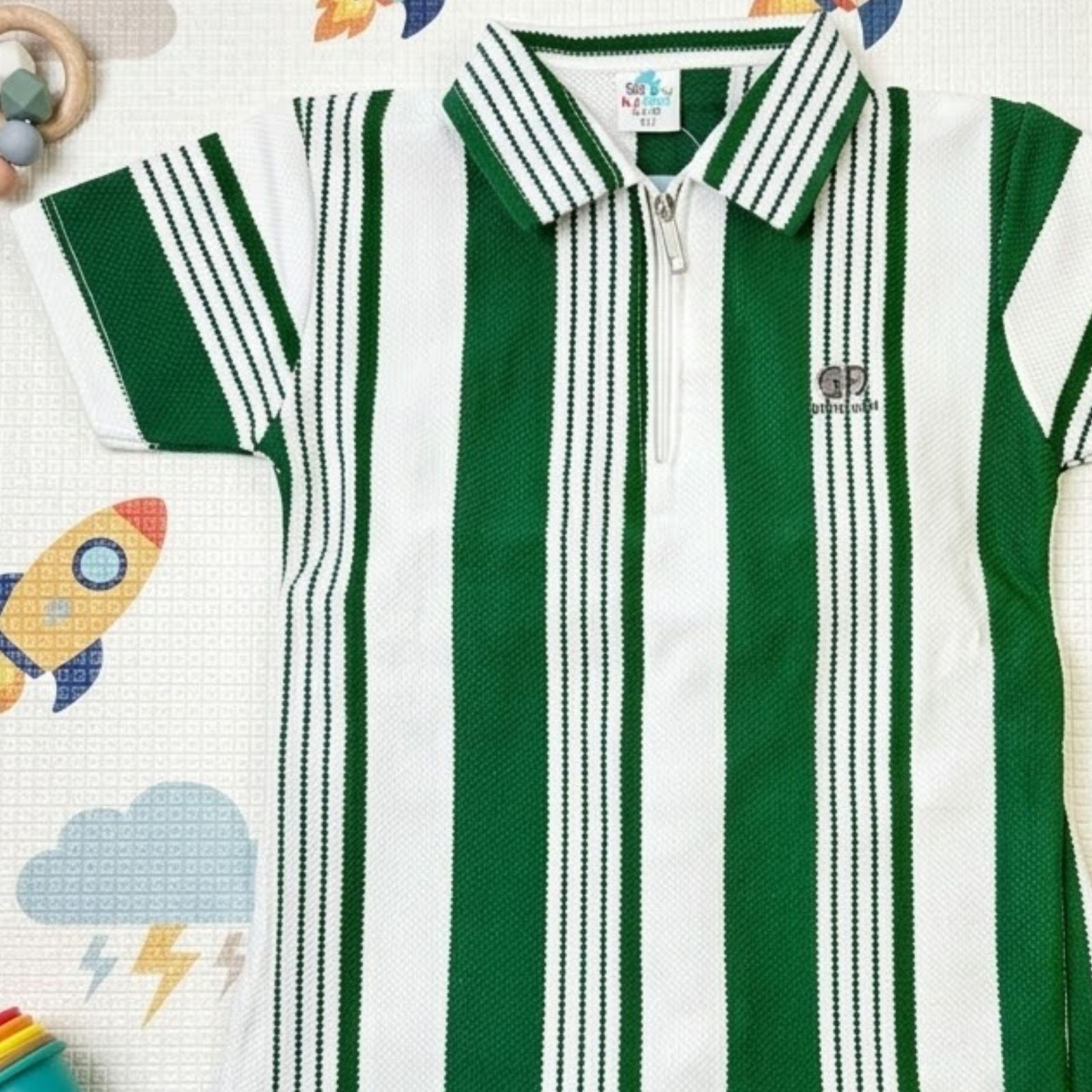 Green & White Striped Zip-Up Set