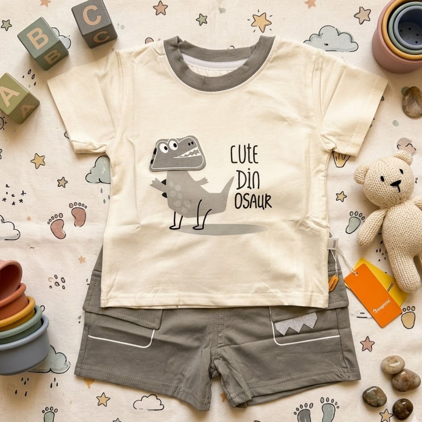 Grey Dino Shirt & Short Set