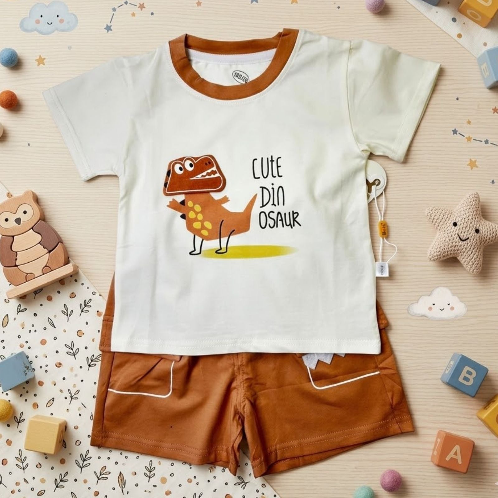 Orange Dino Shirt & Short Set
